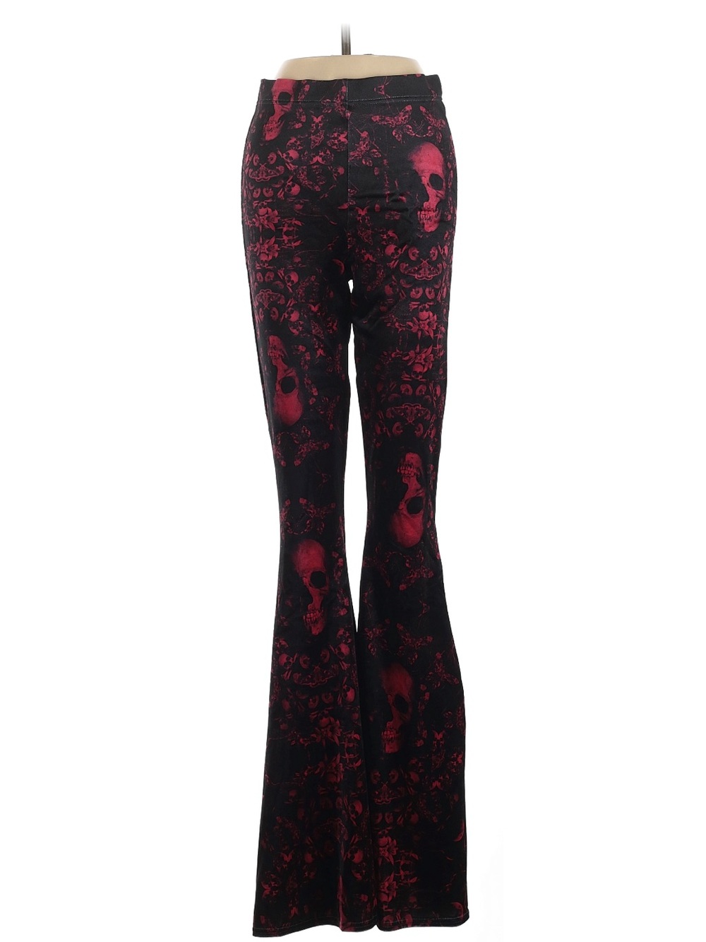 Blackmilk Black and Red Skull-Pattern Flared Pants